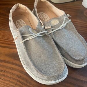 Women’s size 10 rose gold sparkly hey dude shoes like new